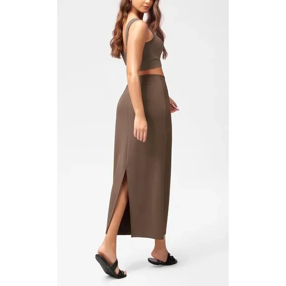 Women's Nutria Back Slit High Waist Casual Long Pencil Modal Soft Maxi Skirt - Picture 3 of 5
